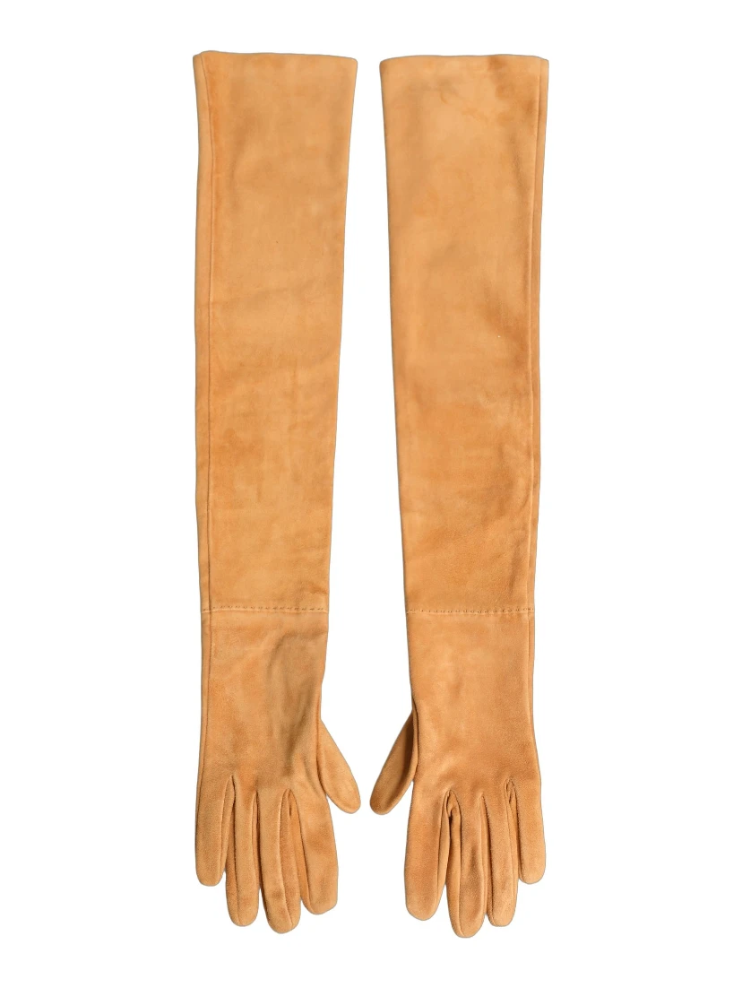 Tan Genuine Leather Suede Elbow Length Gloves