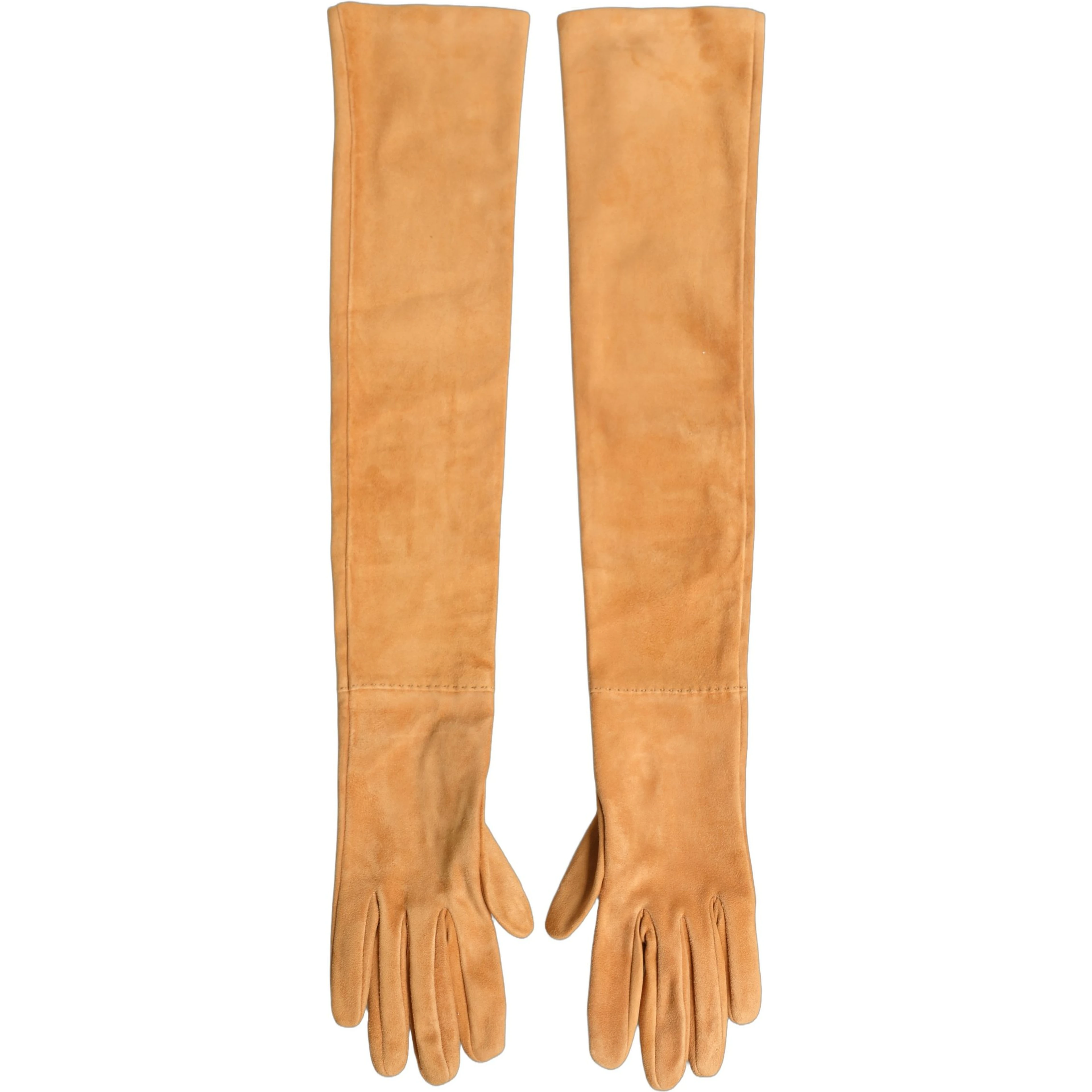 Tan Genuine Leather Suede Elbow Length Gloves