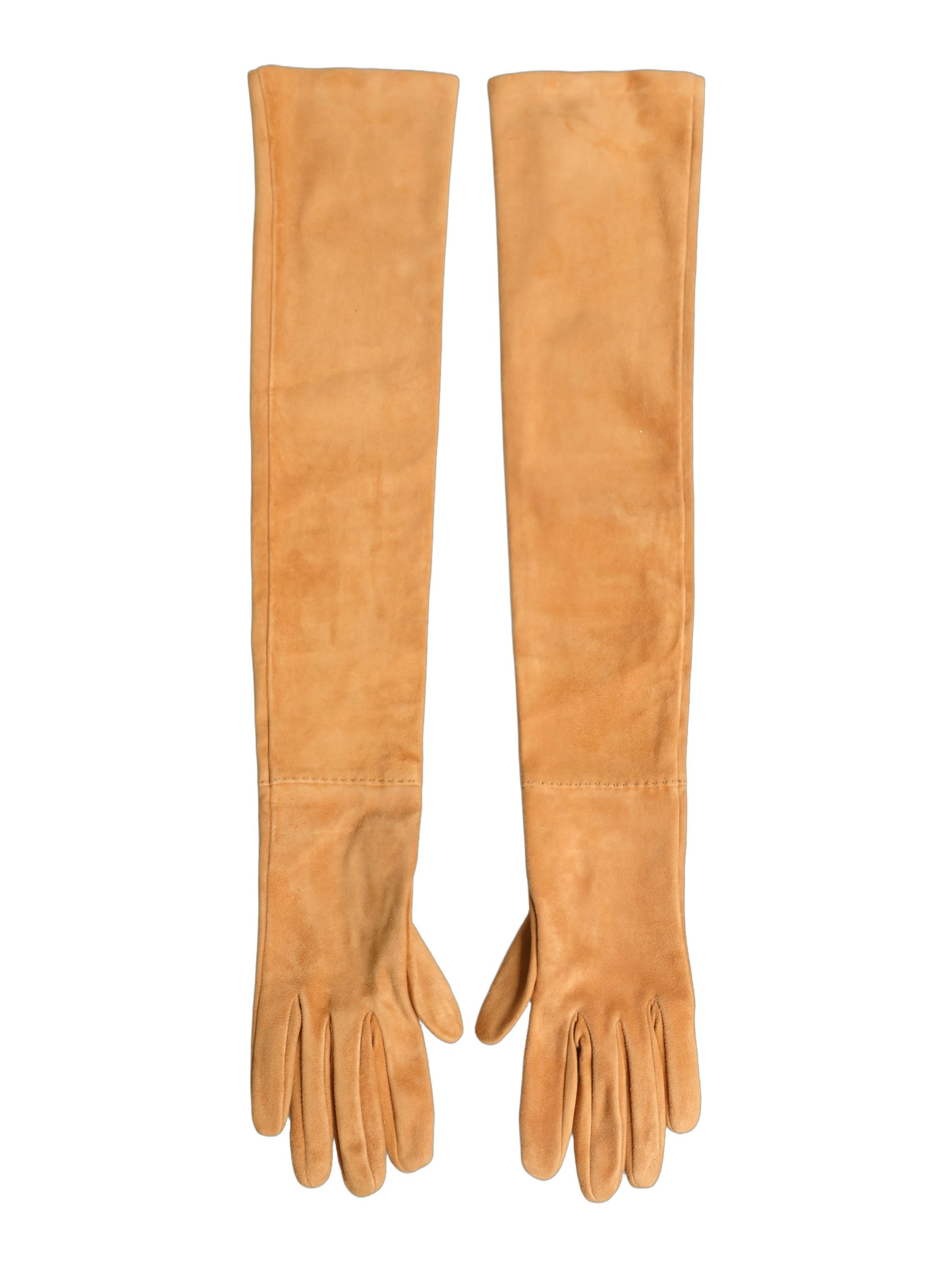 Tan Genuine Leather Suede Elbow Length Gloves