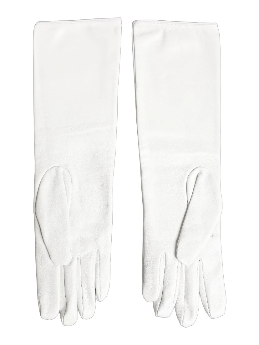 White Genuine Leather Embossed DG Logo Gloves