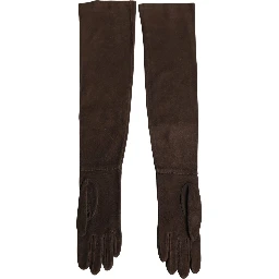 Brown Genuine Leather Suede Elbow Length Gloves