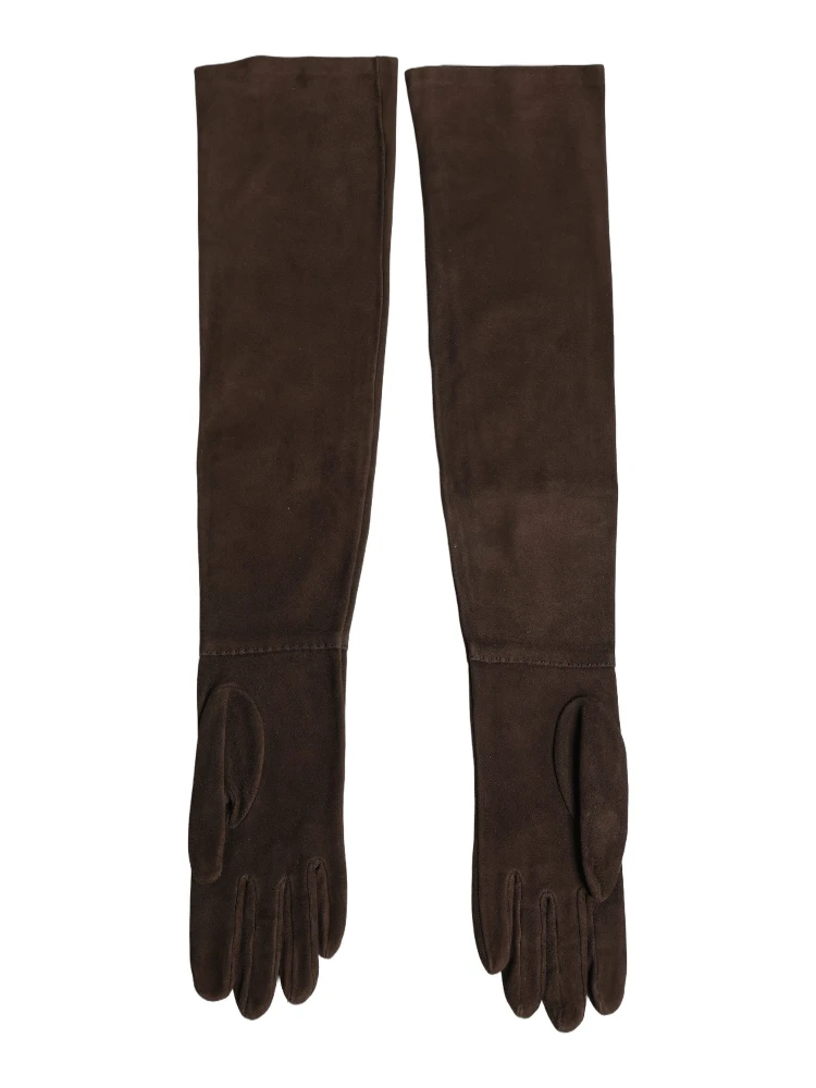 Brown Genuine Leather Suede Elbow Length Gloves alternative