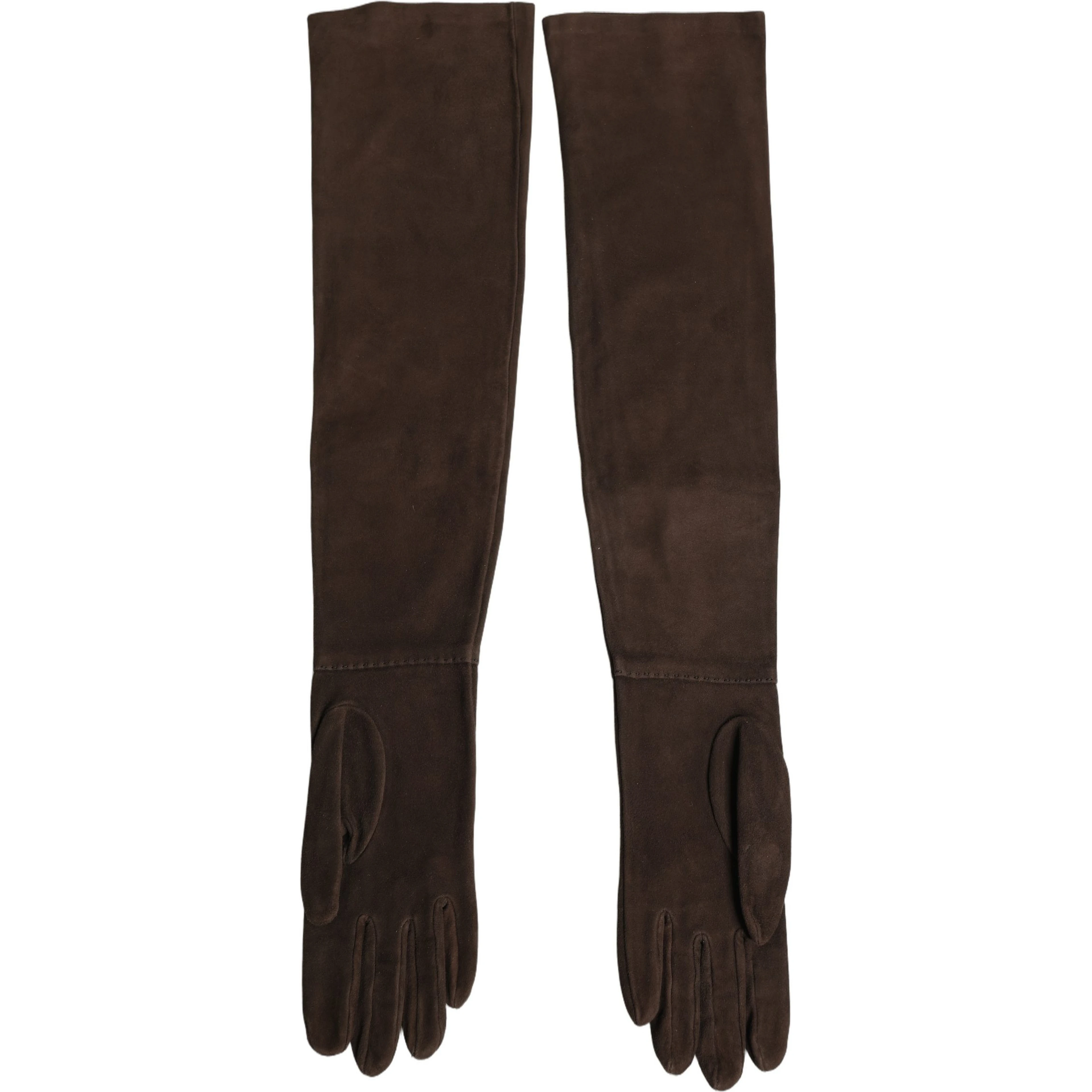Brown Genuine Leather Suede Elbow Length Gloves