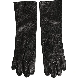 Black Genuine Leather Embossed DG Logo Gloves
