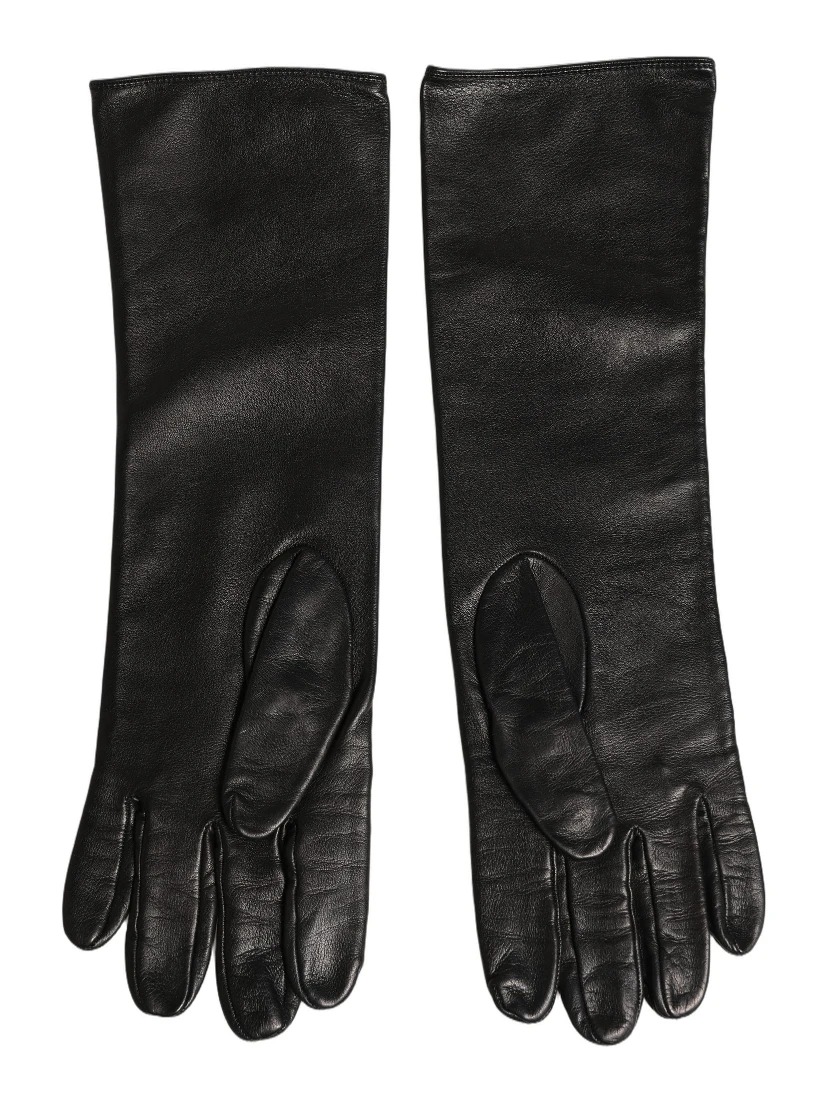 Black Genuine Leather Embossed DG Logo Gloves