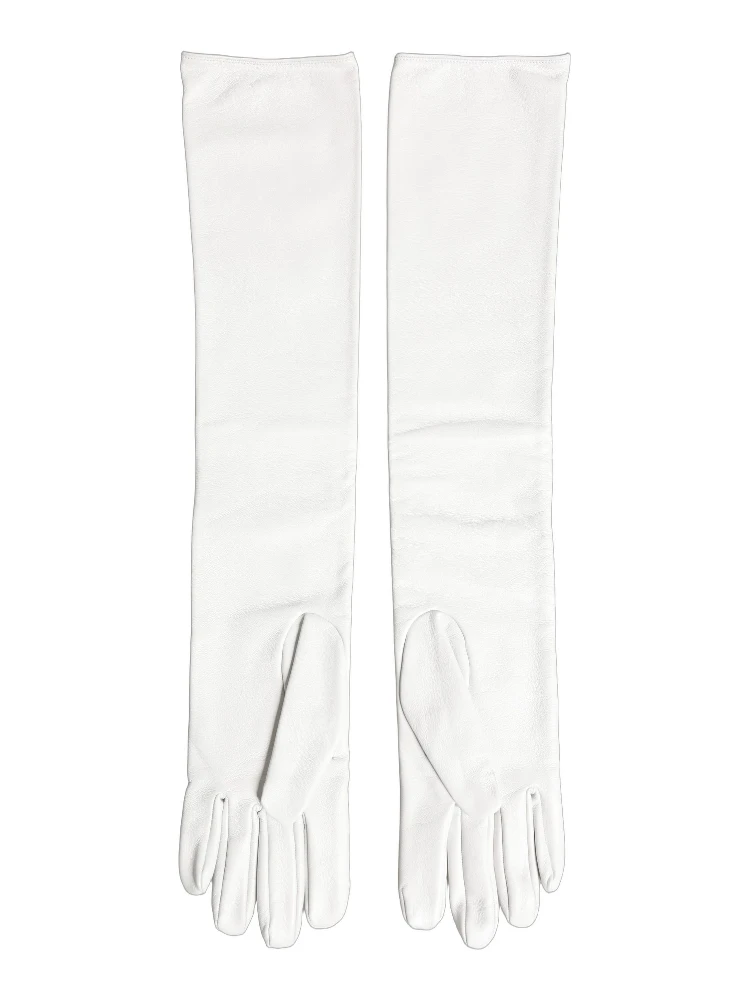 White Genuine Leather Embossed DG Logo Gloves alternative