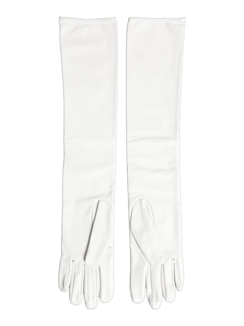 White Genuine Leather Embossed DG Logo Gloves