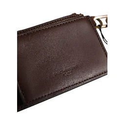 Brown Leather Logo Embossed Key Chain Coin Purse Wallet