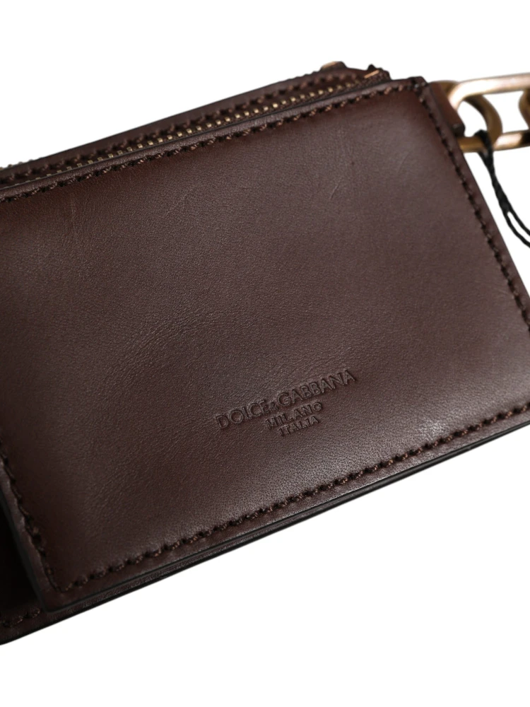 Brown Leather Logo Embossed Key Chain Coin Purse Wallet alternative