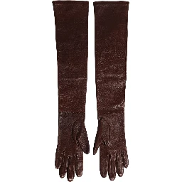 Brown Genuine Leather Long Elbow Length Gloves