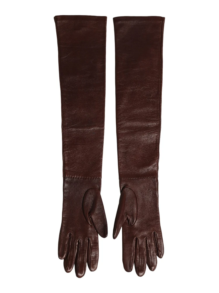 Brown Genuine Leather Long Elbow Length Gloves alternative