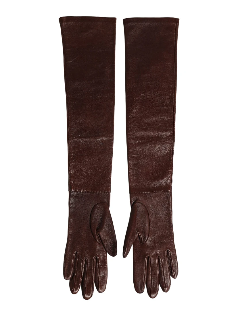 Brown Genuine Leather Long Elbow Length Gloves