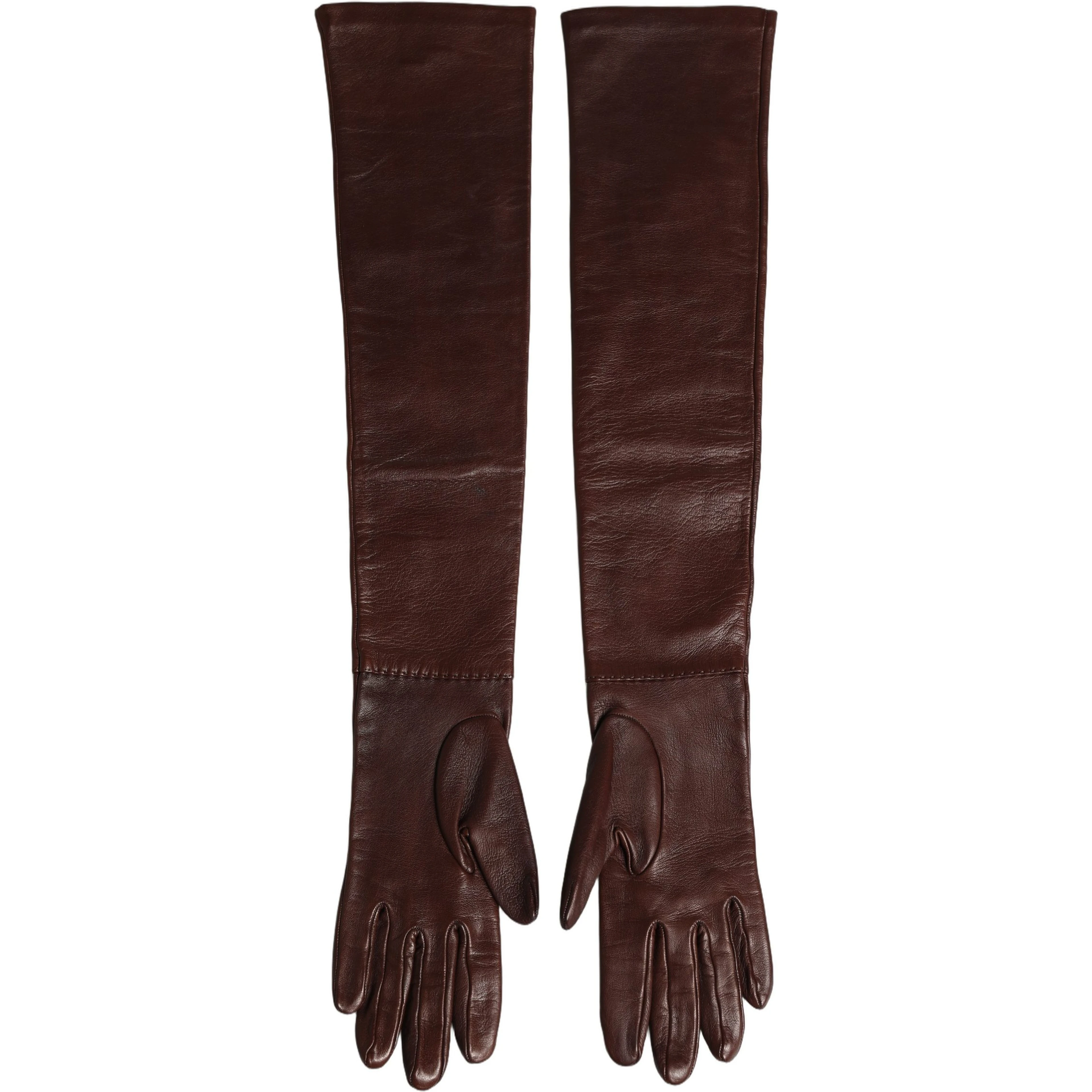 Brown Genuine Leather Long Elbow Length Gloves