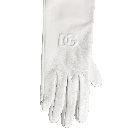 White Genuine Leather Embossed DG Logo Gloves