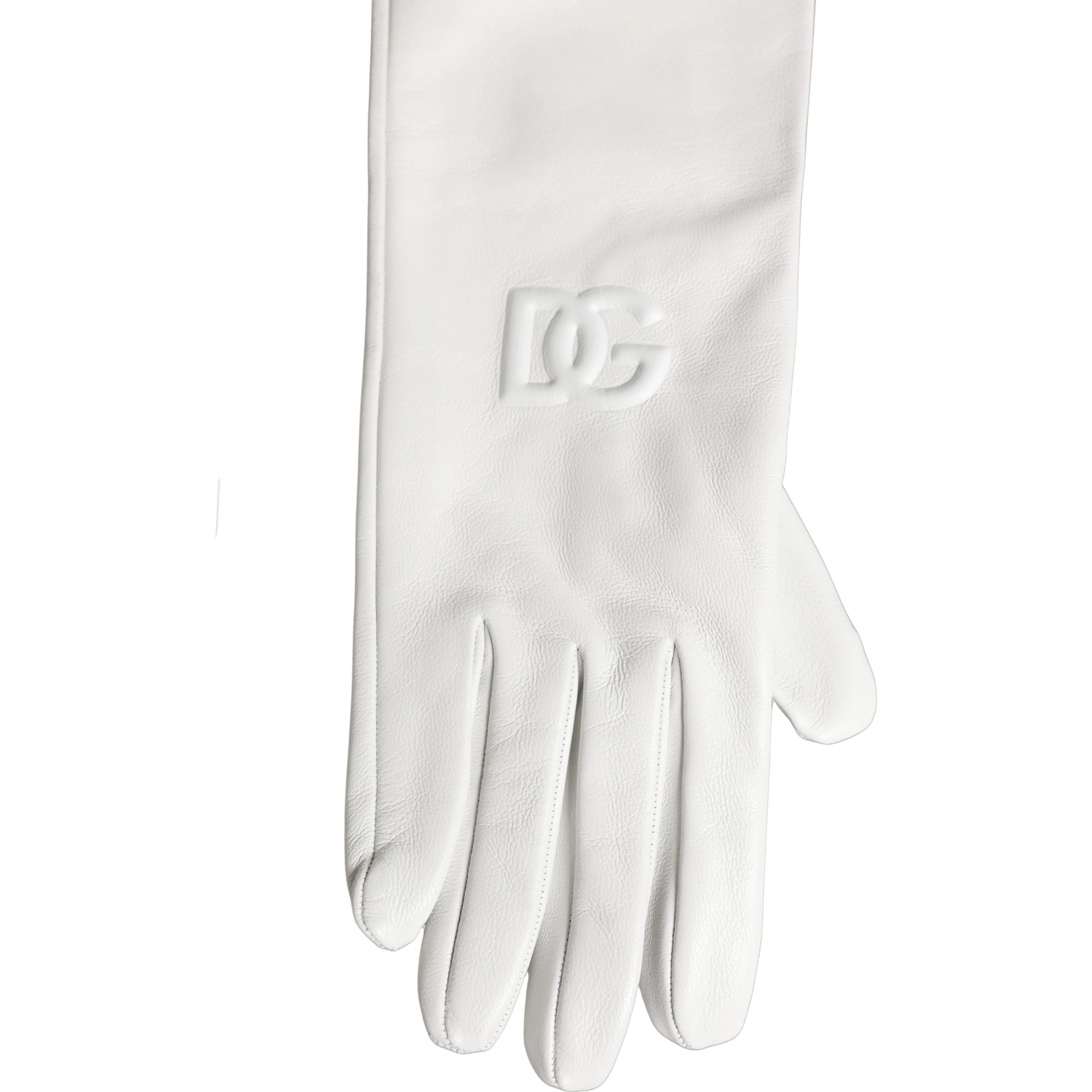 White Genuine Leather Embossed DG Logo Gloves
