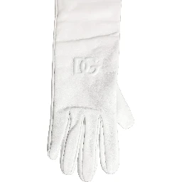 White Genuine Leather Embossed DG Logo Gloves