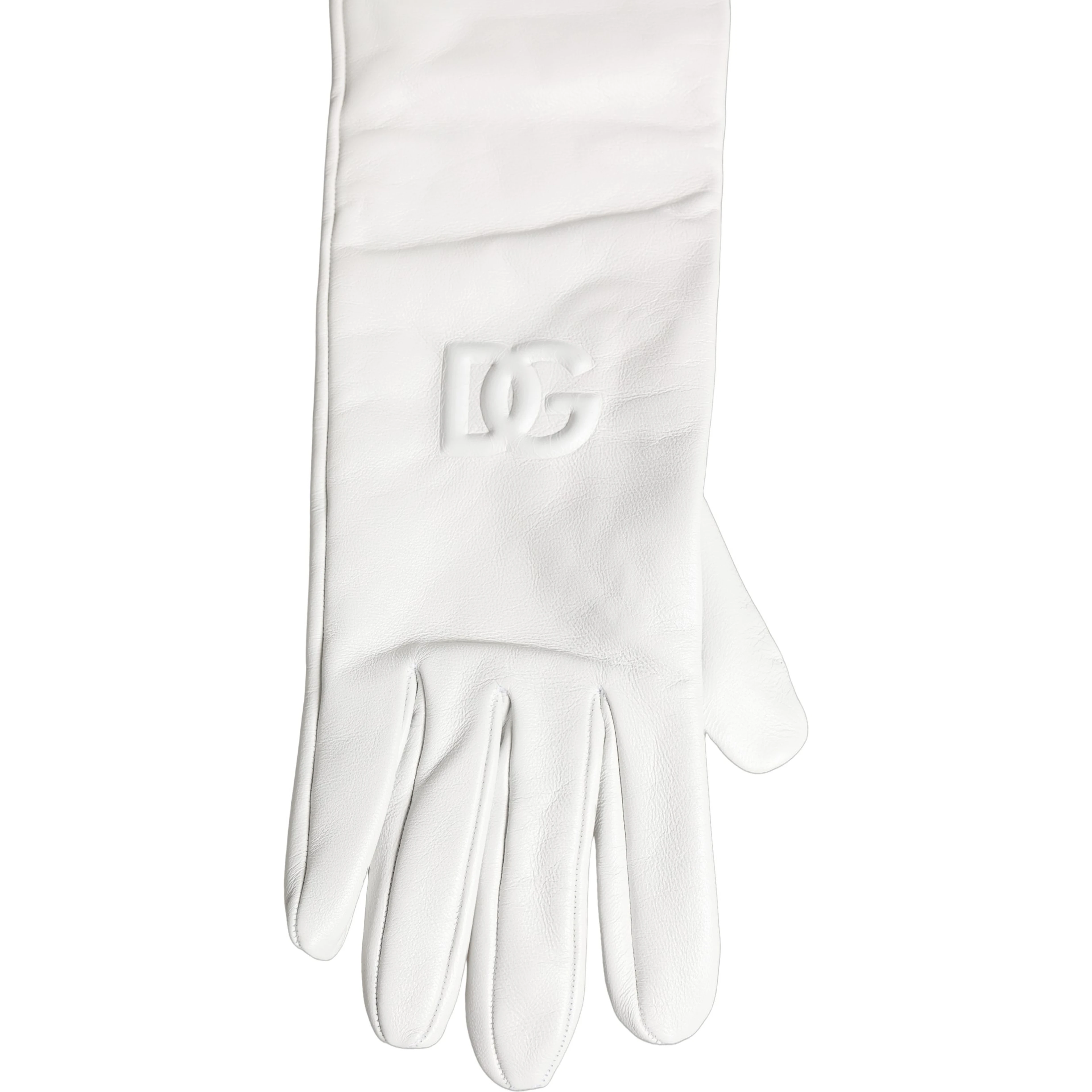 White Genuine Leather Embossed DG Logo Gloves