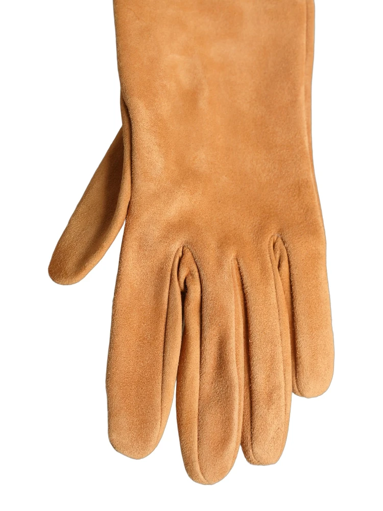 Tan Genuine Leather Suede Elbow Length Gloves alternative