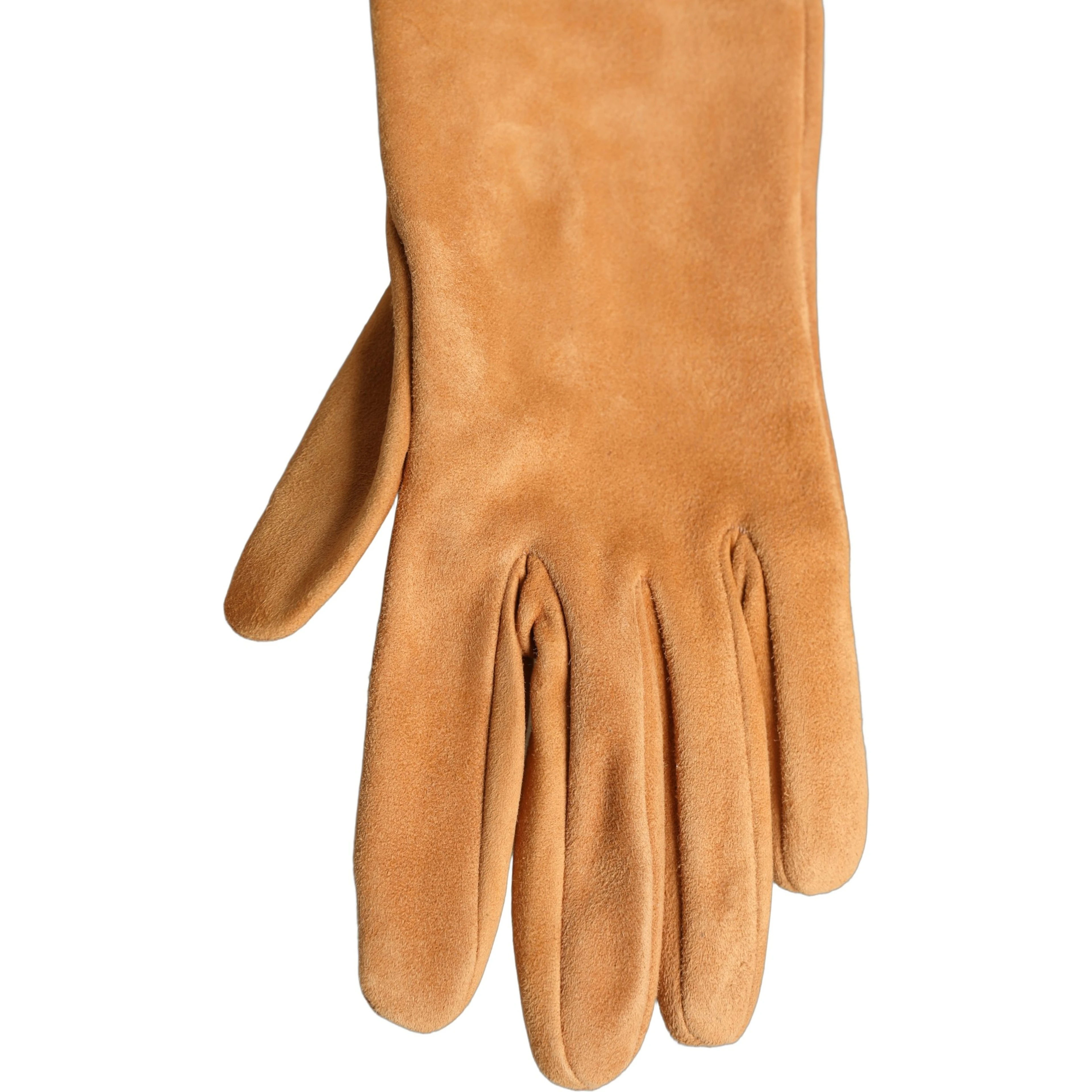 Tan Genuine Leather Suede Elbow Length Gloves