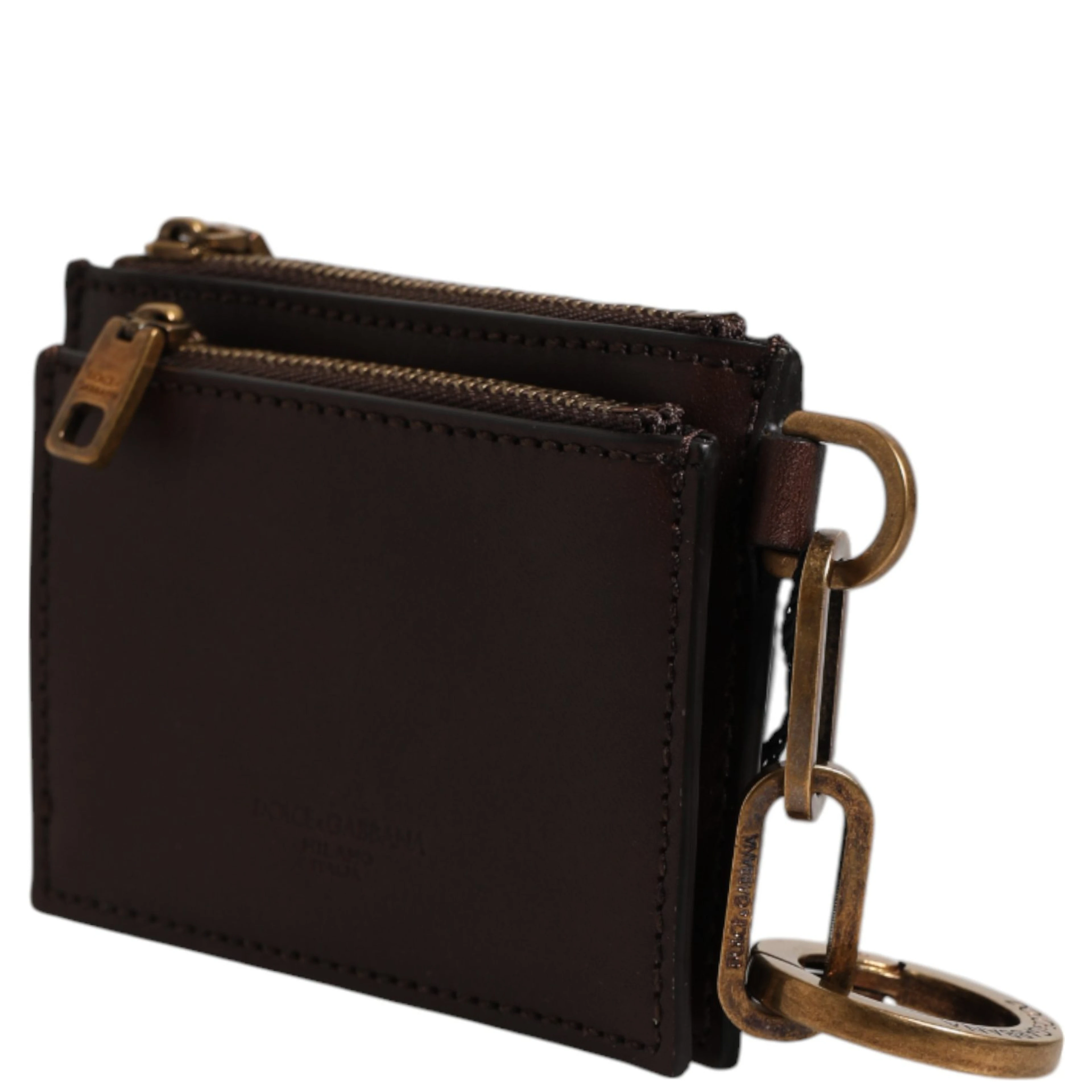 Brown Leather Logo Embossed Key Chain Coin Purse Wallet