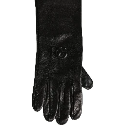 Black Genuine Leather Embossed DG Logo Gloves