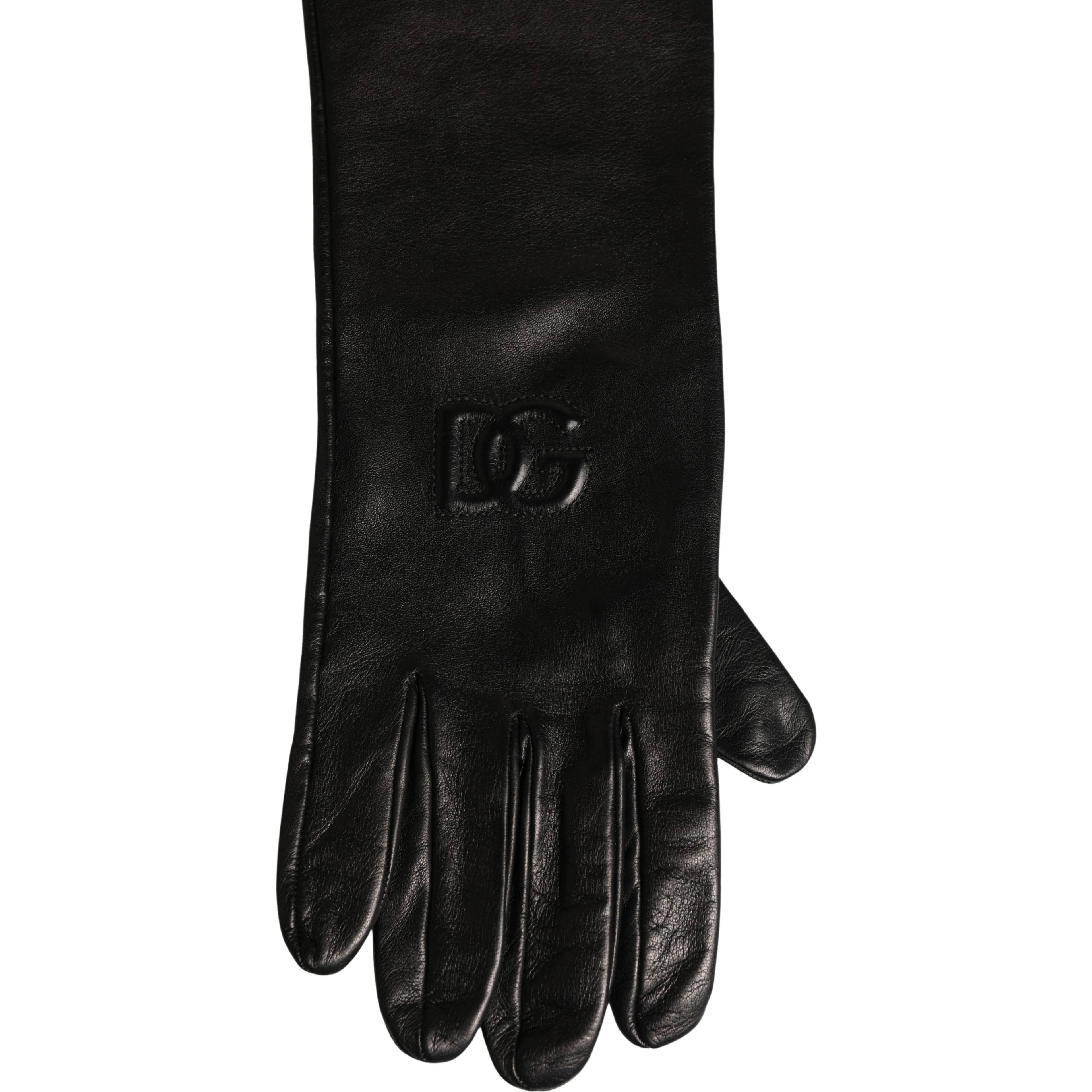 Black Genuine Leather Embossed DG Logo Gloves