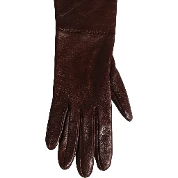 Brown Genuine Leather Long Elbow Length Gloves