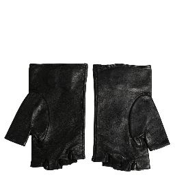 Black Embellished Wrist Length Fingerless Gloves