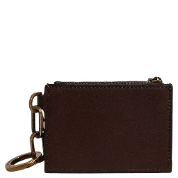 Brown Leather Logo Embossed Key Chain Coin Purse Wallet