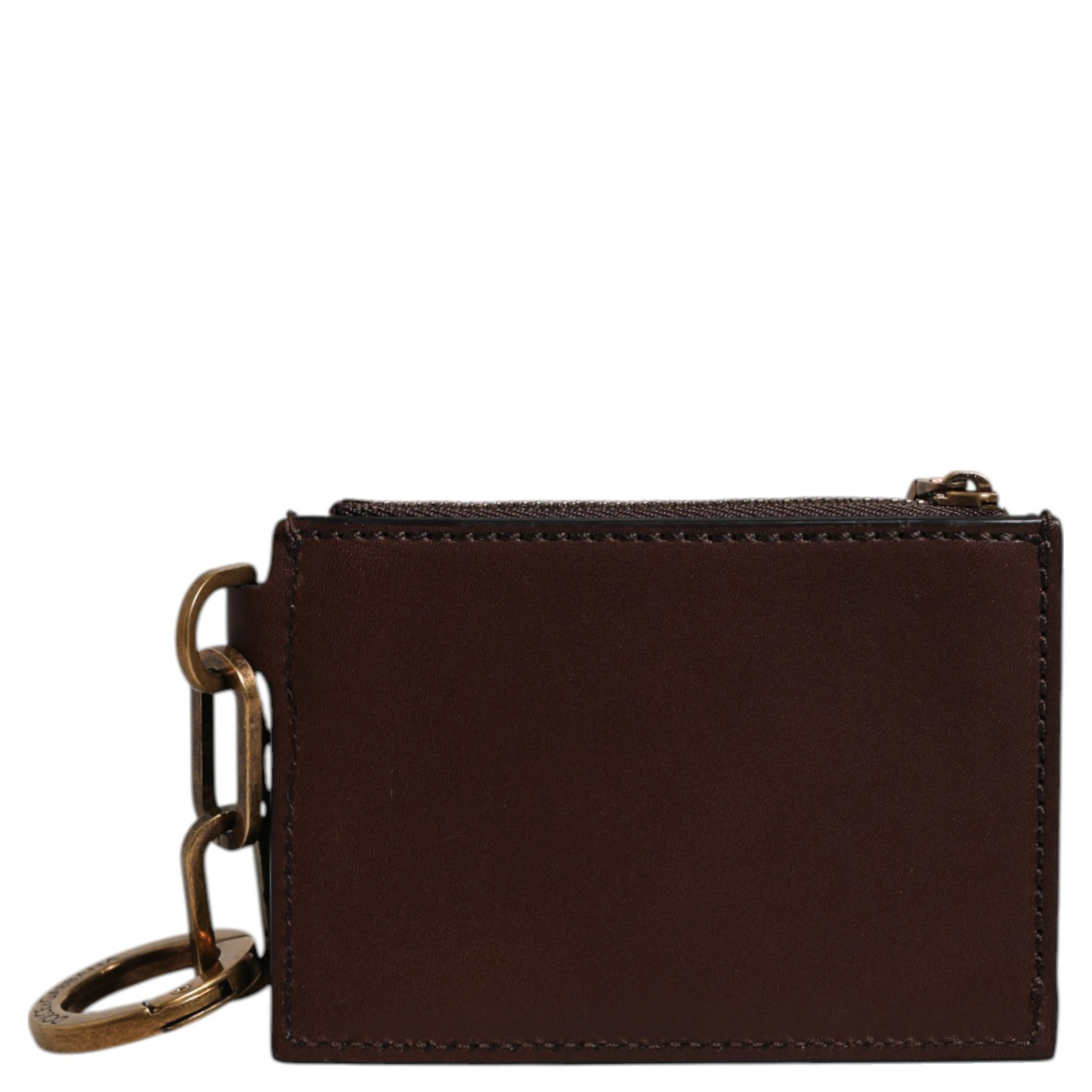 Brown Leather Logo Embossed Key Chain Coin Purse Wallet