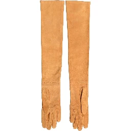 Tan Genuine Leather Suede Elbow Length Gloves