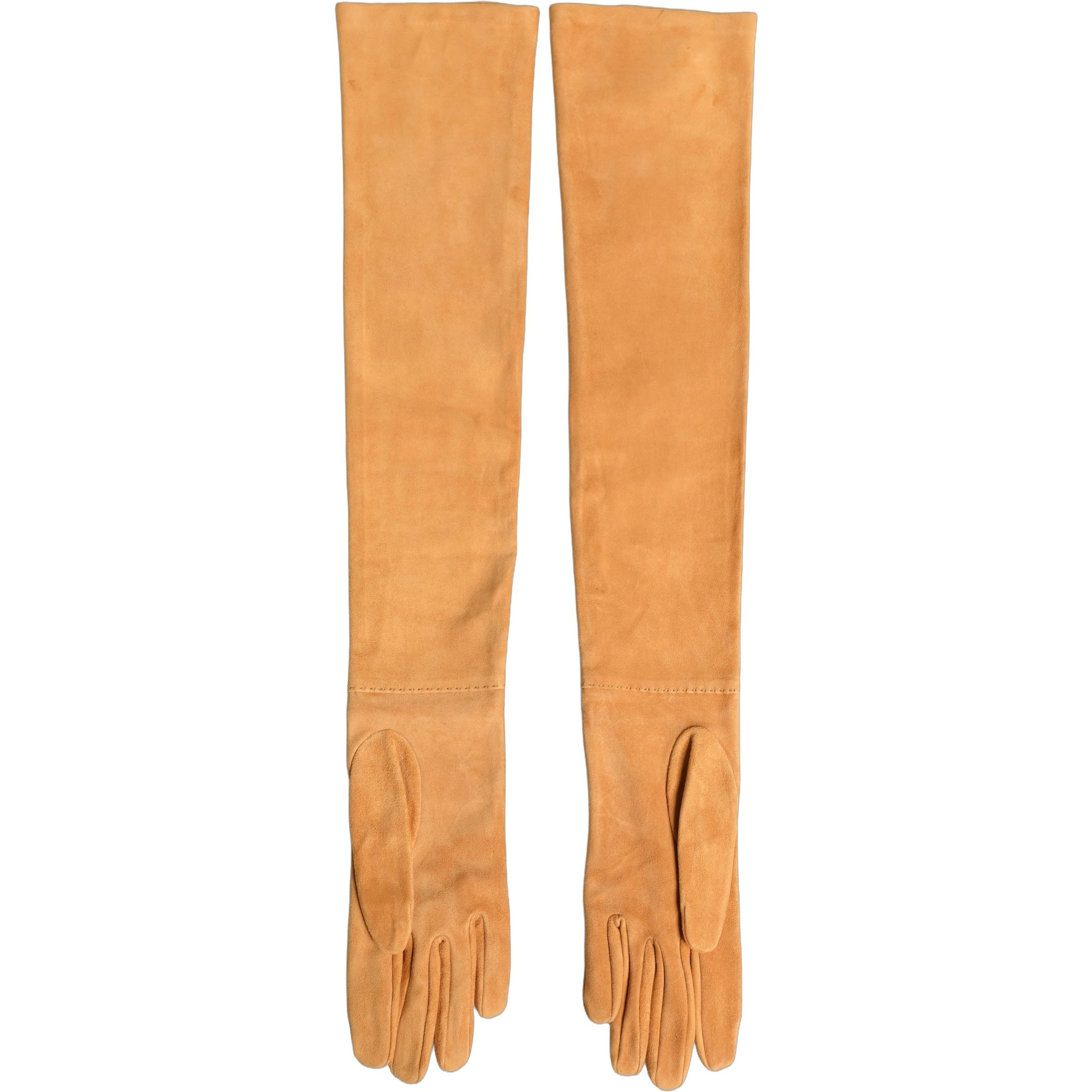 Tan Genuine Leather Suede Elbow Length Gloves