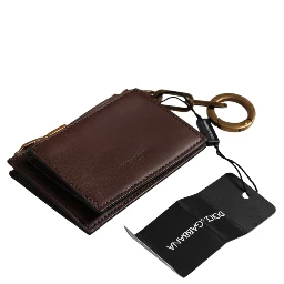 Brown Leather Logo Embossed Key Chain Coin Purse Wallet