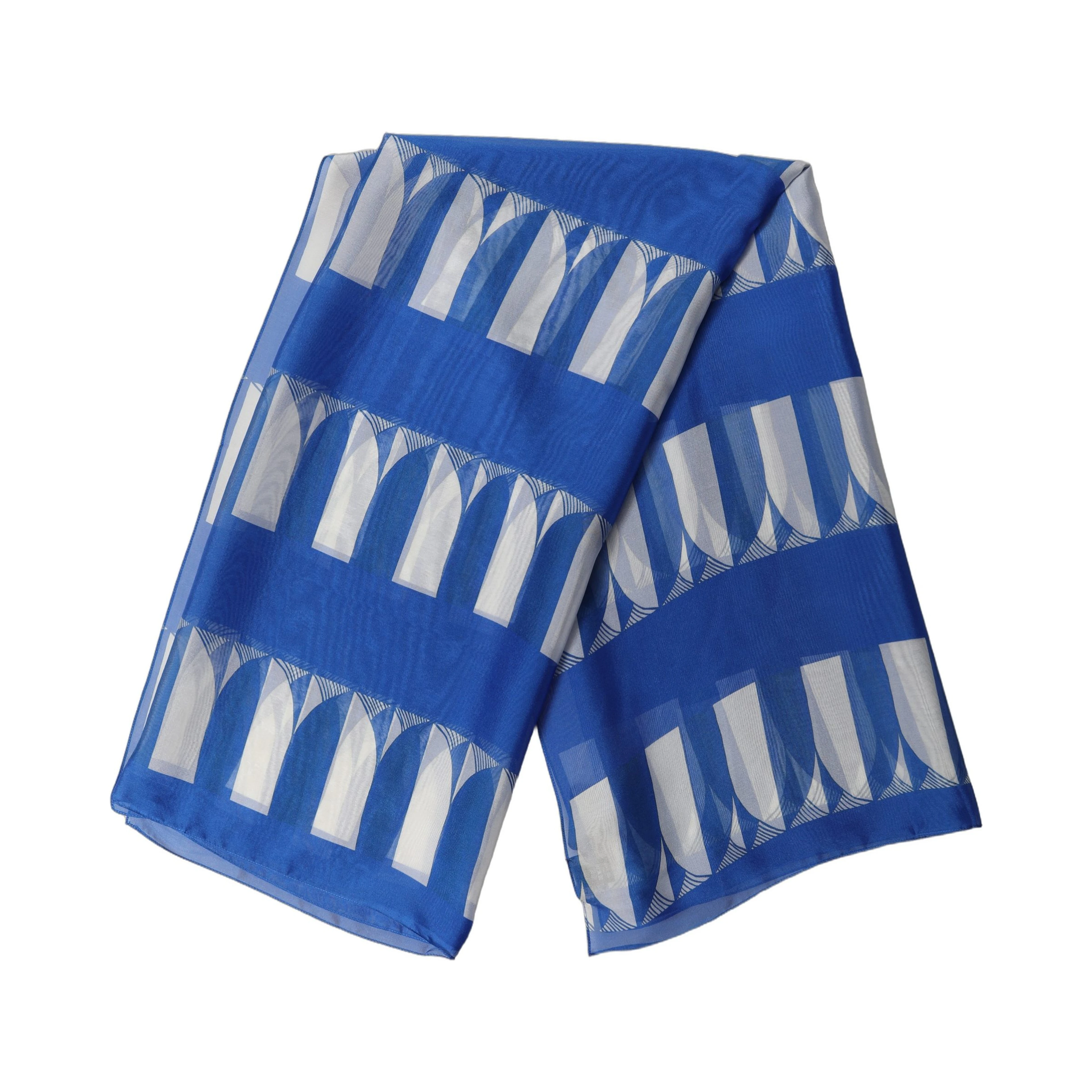 Blue White Patterned Square Foulard Scarf
