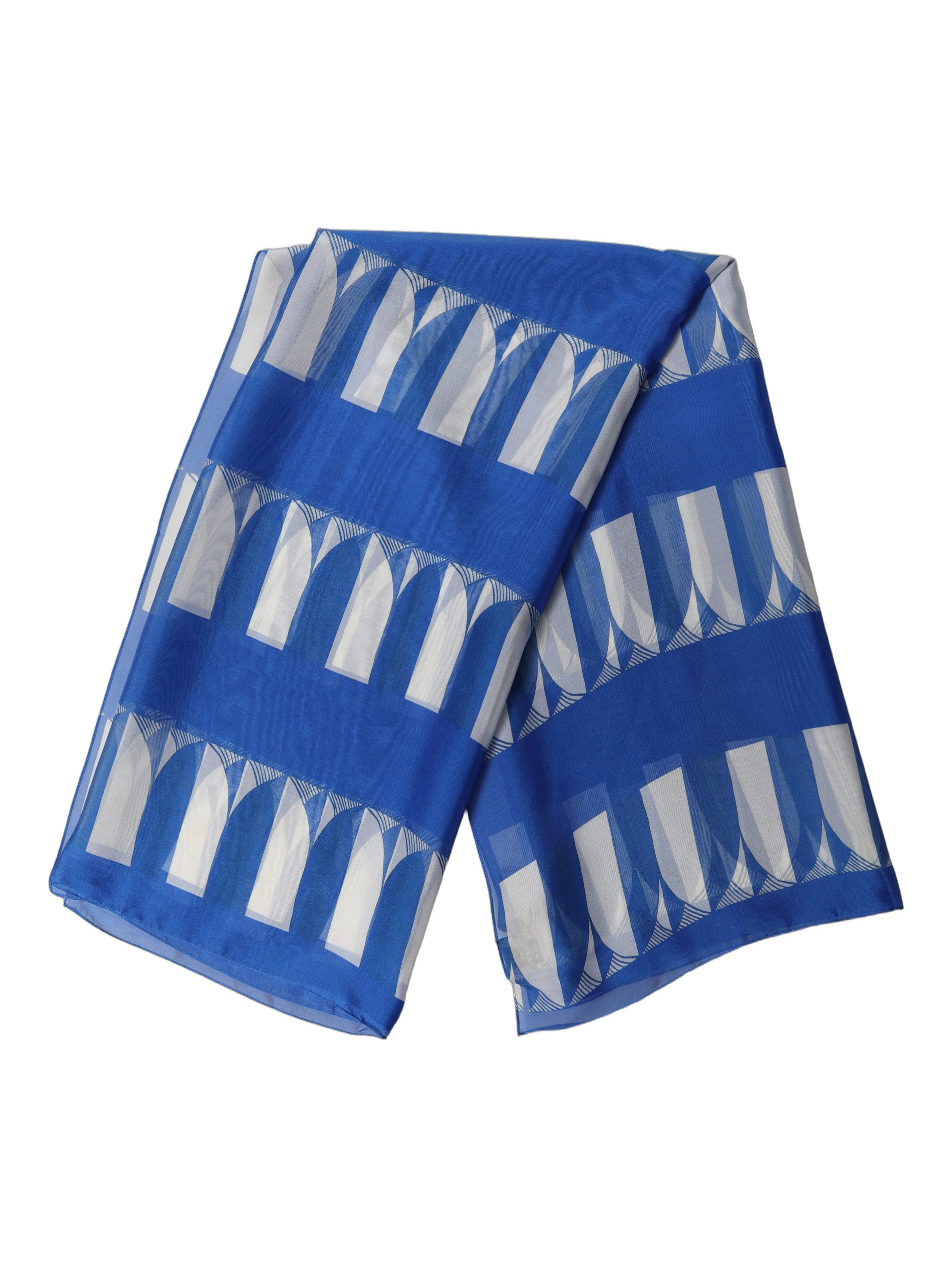 Blue White Patterned Square Foulard Scarf