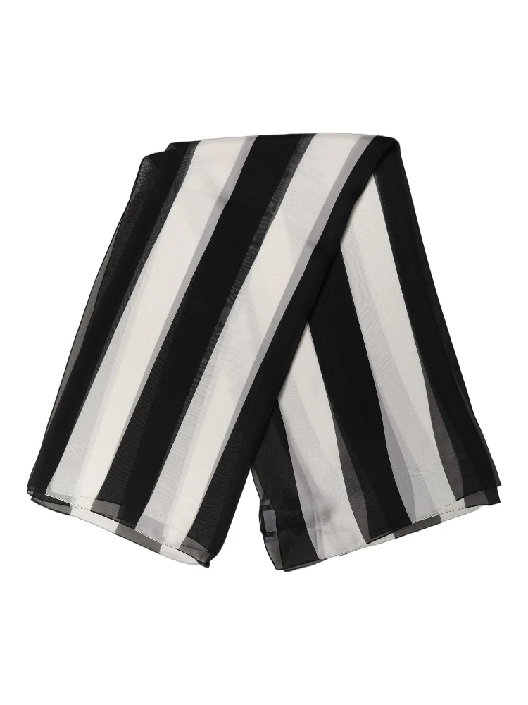 Black White Stripe Silk Square Foulard Scarf