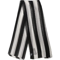 Black White Stripe Silk Shawl Stole Scarf