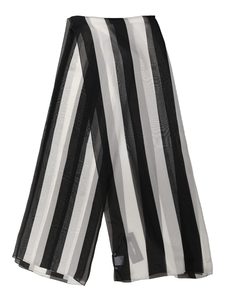 Black White Stripe Silk Shawl Stole Scarf