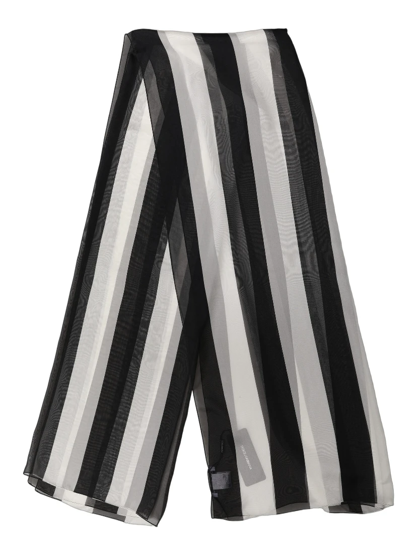 Black White Stripe Silk Shawl Stole Scarf