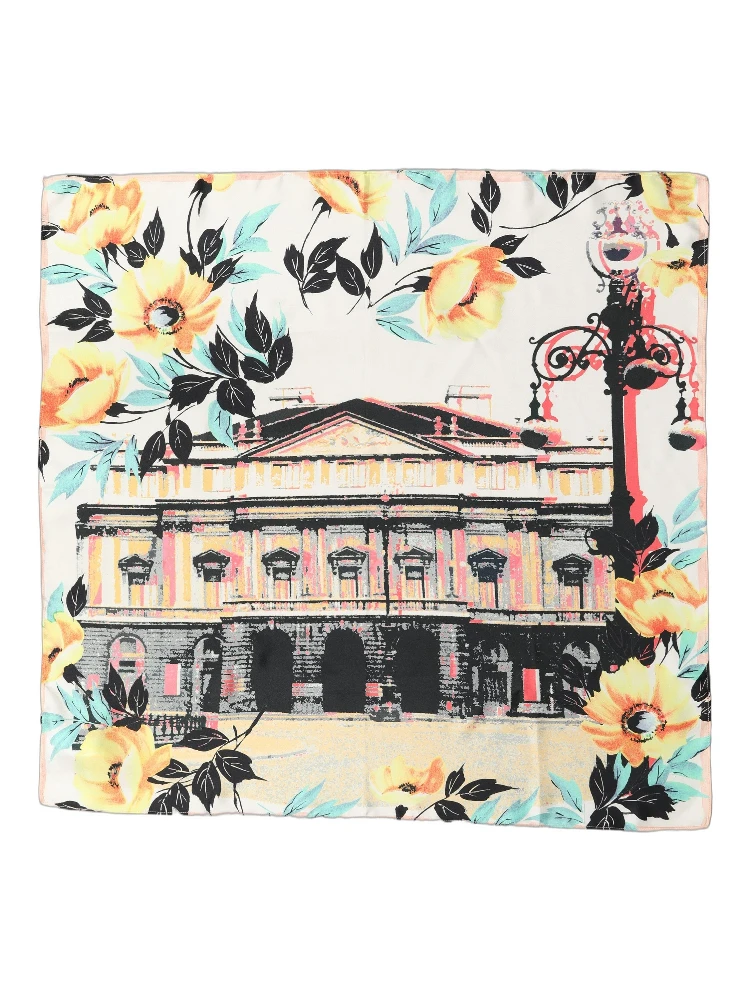 Multicolor Printed Silk Square Foulard Scarf