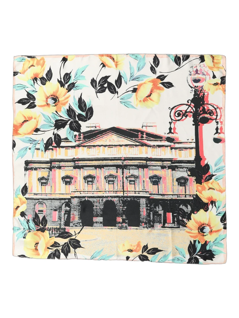 Multicolor Printed Silk Square Foulard Scarf
