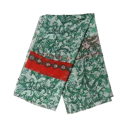 Green Silk Floral Print Square Foulard Scarf