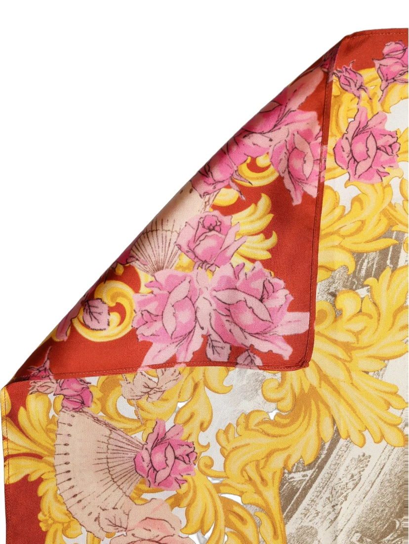 Multicolor Silk Printed Square Foulard Scarf