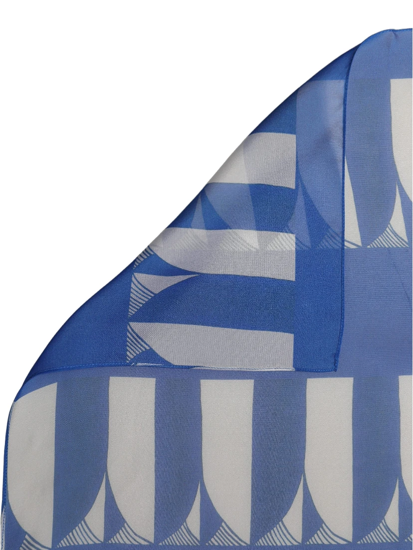 Blue White Patterned Square Foulard Scarf