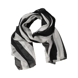 Black White Stripe Silk Shawl Stole Scarf