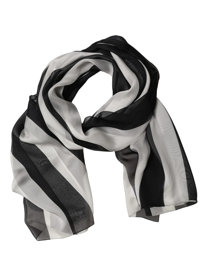 Black White Stripe Silk Shawl Stole Scarf