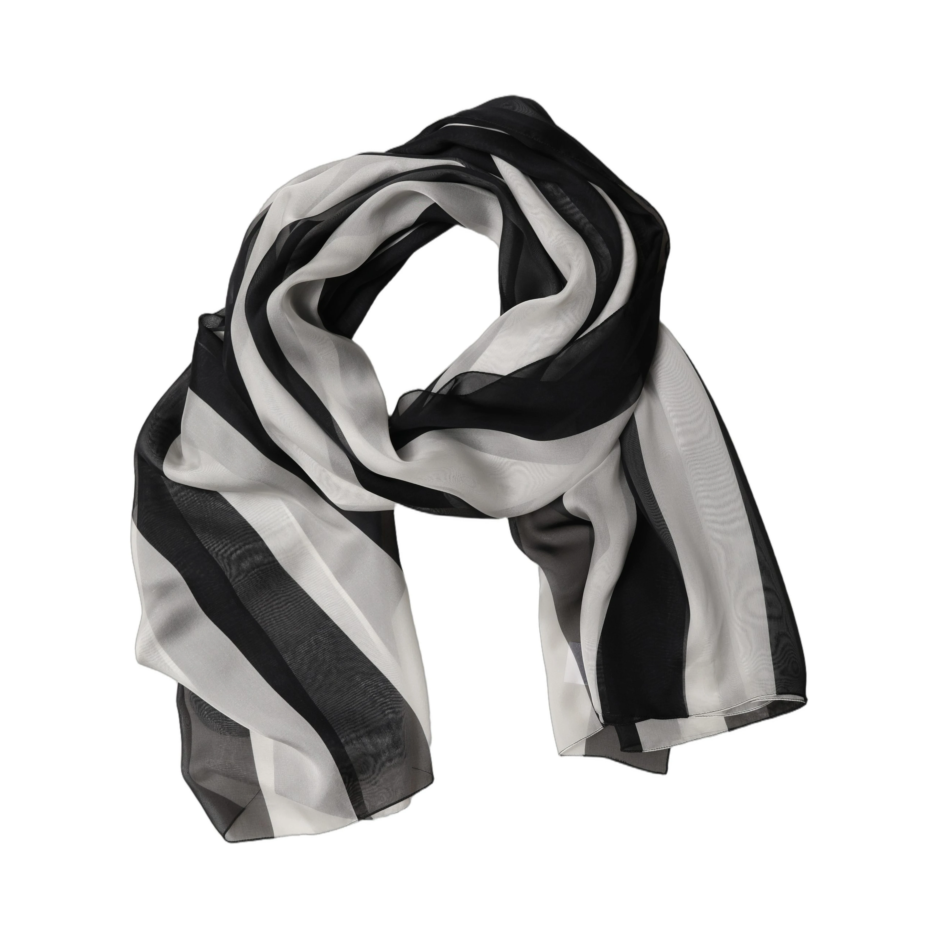 Black White Stripe Silk Shawl Stole Scarf