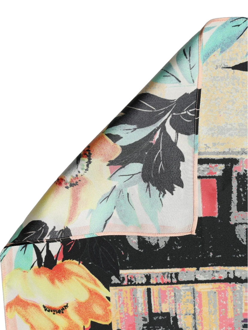 Multicolor Printed Silk Square Foulard Scarf