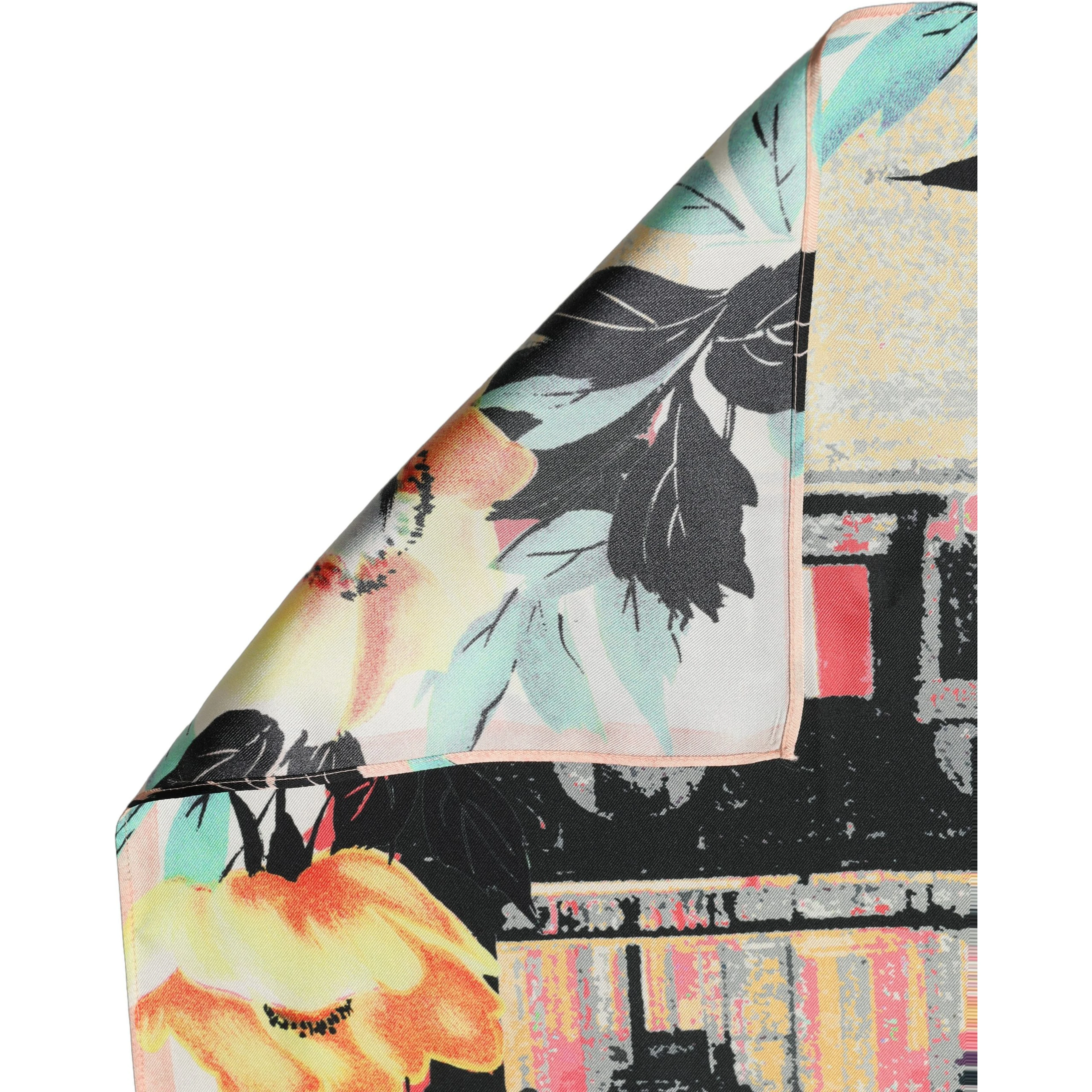 Multicolor Printed Silk Square Foulard Scarf