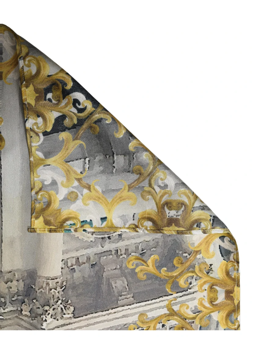 Multicolor Printed Silk Square Foulard Scarf